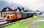 Lok VL 12 mit einem regulären Zug im Bahnhof Murau-Stolzalpe, 14.08.1984