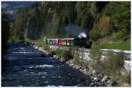 Tour de Mur - Beim 120 Jahr Jubiläum der Murtalbahn, fahren die beiden STLB Dampfloks U11 und BH 1, mit einem Sonderzug von Tamsweg nach Murau. 
Ramingstein 10.10.2014