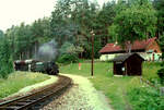 Regulärer Dampfzug der Waldviertelbahn in Bruderndorf mit einer Dampflok der ÖBB-Baureihe 399.