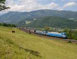 1216 922 + 1216 921  Adria Transport  waren am 08.06.2014 mit dem LTE-Güterzug 49589 von Breclav nach Tarvisio-Boscoverde unterwegs und wurde von mir auf der  Apfelwiese  in Eichberg fotografiert. 