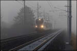 Bei dichtem Nebel erreicht ein GTW 2/8 den Bahnhof Frauental am frühen Morgen des 6.