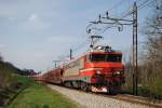 363-010 passiert gerade mit einem Güterzug die Staatsgrenze zwischen Österreich und Slowenien südlich von Spielfeld - Strass.