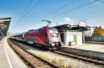 1116 203-1  Spirit of Linz  am Zugschluss von railjet 536 (Villach Hbf - Wien Hbf), beim Halt im Bahnhof St.