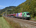 Die neue ÖBB-Werbelok 1116 168  #NASICHER war gestern den 15.10.2019 mit RJ 559 nach Graz unterwegs, und wurde von mir in Pernegg an der Südbahn fotografiert.