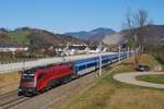 1216 239 + RJ 71 zwischen Peggau - Deutschfeistritz und Stübing. (07.11.2020)