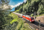 101 116-2 durchfährt mit dem EC 115  Wörthersee  (Münster (Westf) Hbf - Klagenfurt Hbf) die Haltestelle Oberfalkenstein.
Aufgenommen am 7.8.2017.