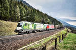 1016 023-4  Green Points  und 1293 023-8 fahren mit einem gemischten Güterzug, bei Penk, die Tauernbahn-Südrampe hinauf.
Aufgenommen am 13.4.2019.