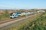 Westbahn Garnitur mit DB Logo, unterwegs scheinbar auf Messfahrt auf dern Neubaustrecke zwischen Wien und St.