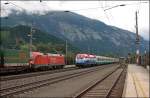 Die Wien Sdbahnhofer 1116 041 hat in Mnchen Hbf den IC 87  TIEPOLO , nach Venezia Santa Lucia, bernommen und wird ihn am Brenner an die Trennitalia bergeben. Abgelichtet bei der Durchfahrt in Schwaz am 04.07.2008.
