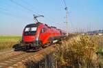 1116 214 am Zugschluss des über die alte Wienerwaldstrecke umgeleiteten RJX 863 (Bregenz - Wien Hbf) bei Ollersbach.