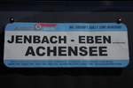 Zuglaufschild für das Projekt Achenseebahn NEU an der eh. Appenzeller Garnitur, BDeh 4/4 15 + Stw. 115, im Bf Jenbach am 17.06.2019