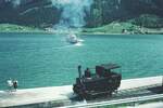 Achenseebahn__Lok 1 rangiert. Auf dem See das Motorschiff  Stadt Innsbruck  von 1911.__08-08-1973