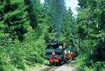 Achenseebahn__Lok 3 mit zwei Vorstellwagen auf Bergfahrt.__15-08-1973