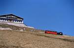 Ein Dampfzug der Schafbergbahn in der Nähe der Bergstation (1986)