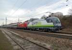 1116 141 (CAT) und 1116 267 vor dem BB Intercity 532  KELAG Energie Express  von Villach nach Wien Sdbahnhof. Das Foto ist am 16.03.2008 bei leider bescheidenem Wetter kurz vor Wien Liesing entstanden.