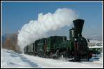 Die 146 Jahre alte 671 der GKB (ex. Sdbahnreihe 29) mit ihrem Dampfsonderzug R 8515 von Graz nach Wies-Eibiswald am 5.2.2006, aufgenommen auf der  Leibenfelder Hhe  kurz nach Deutschlandsberg.