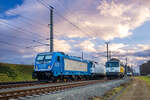 Werndorf. Während die Sonne untergeht, steht am Abstellgleis vor dem Cargo Terminal Werndorf die LTE 187 930 abgestellt.