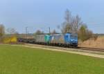 185 529 + 185 607 mit dem umgeleiteten Kupferanodenzug am 01.04.2014 bei Ostermünchen.