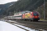 Am 26.01.2015 wurde der Railjet 538 (Villach - Wien) mit einer Ersatzgarnitur gefahren. Bespannt wurde der Zug mit der 1116 063, der hier im Bahnhof Wartberg im Mürztal zu sehen ist.