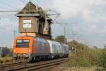 1216 902 (RTS) fhrt am 20. Oktober 2011 um 16:59 Uhr mit einem Lokzug (2016 908-3, 183 701-2) durch Hohenbudberg