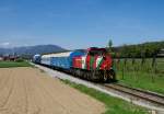 Die D3 der Steiermärkischen Landesbahnen war am 27.04.2012 mit einem Trafozug von Weiz nach Glesidorf unterwegs. Diese Bild entstand kurz hinter dem Bahnhof Unterfladnitz.