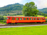 Übelbach. Der ehemalige SZU Wagen steht hier am 16.08.2023 im Bahnhof Übelbach.