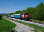 Die D3 der Steiermärkischen Landesbahnen war am 27.04.2012 mit einem Trafozug von Weiz nach Glesidorf unterwegs.