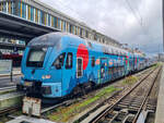 BR 4110 128 der WESTbahn mit Werbung für das Klimaticket steht abfahrbereit nach Wien West in München Hbf, 28.07.2024.