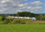 Ein Westbahn-KISS am 03.08.2015 bei Pöndorf. 