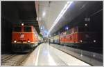 Eine Fotofahrt am Karsamstag des Jahres 2013 mit 2143.21 der Wiener Lokalbahnen AG geht am 30.3.2013 in der Station Wien Flughafen zu Ende.