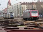 Drei Tauruslokomotiven der Wiener Lokalbahnen AG und ein Fahrzeug von Crossrail waren am 12.3.2009 auf dem Wiener Donauuferbahnhof zu sehen.