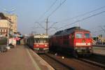 EN 57-1358 und 232 534 stehen abfahrbereit im Bahnhof Szczecin Glowny am 05.11.2011.