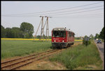MBxd2-216 war am 20.5.2016 im Planeinsatz im Personenverkehr hier zwischen Pleszew Miasto entlang der Straße nach Kowalew zum Endpunkt Staatsbahnhof Pleszew.