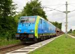 In Herrath ist hier die PKP-Cargolok 189 804 mit einem Vauxhall ASTRA Zug in Richtung Aachen West fahrend abgelichtet am Samstagnachmittag. 22.6.2013
