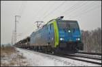 PKPC EU45-802 / 6 189 802 mit einem leeren Autotransport-Zug bei tristem Wetter am 28.01.2014 in der Berliner Wuhlheide (ES 64 F4-802, 189-802, Class 189-VH)