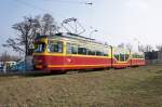 Polen / Straßenbahn Lodz: Duewag GT8NF - Wagen 515 (ex Rhein-Neckar, ex MKT Lodz) aufgenommen im März 2015 an der Endstelle der Überlandstraßenbahn  Ozorków (Cegielniana)  in