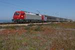 Auf der Fahrt von Braga nach Lissabon Santa Apolónia durchfährt 5603-4 mit dem IC 720 am 12.10.2017 die Dünenlandschaft zwischen Granja und Espinho.