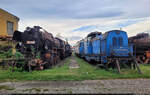 150 1105 und 800 014-8 (92 53 0 800 014-8 RO-SNTFC) weilen im Eisenbahnmuseum Sibiu (RO).