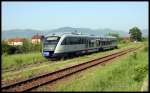 Wegen einer Zugkreuzung mit einem entgegenkommenden IR musste der Desiro 92-2006 auf dem Weg nach Sibiu im Bahnhof Christian am 19.5.2015 in das Ausweichgleis.