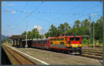 425 517-6 wartet am 03.09.2019 im Bahnhof Predeal, mit 1054 m Scheitelpunkt der Strecke Ploiești–Brașov durch die Kaparten, die Überholung durch den D 347  Dacia  ab.