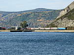 Blick über den Baikalsee in Richtung der ursprünglichen Trasse der Transsibirischen Eisenbahn am 16.