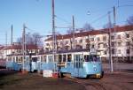 Göteborg GS SL 3 (Triebwagen 805 + 540) Kålltorp am 26. Februar 1975.