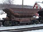 Erzwagen Uadk, Eigenbau der LKAB nach dem Flop mit den sdafrikanischen UNO-Wagen, aufgenommen am 17.03.2006 in Bjrkliden, Stckzahl 110, Volumen unbekannt (vermutlich etwa 40 m3), Nutzlast 80