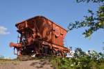 Ein Museums-Wagen,100 Jahre Malmbahnen-Luleå-Boden-Gällivare-Kiruna-Narvik,  Erzbergwerk LKAB. Neben dem stillgelegten Bahnhof von Kiruna  abgelichtet am 06.07.2014.