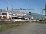 Grenzbahnhof Buchs SG mit dem Alpsteinmassiv im Hintergrund.