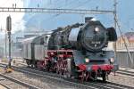 Die Dampflokomotive 50 3673 rangiert im Bahnhof Erstfeld zur Versorgung.Bild vom 7.3.2015
