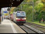 SBB - Lok 91 80 6 193 657 mit Güterzug bei der durchfahrt im Bhf. Rheinfelden am 2024.10.20