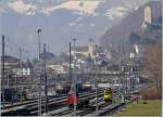 bersicht ber die Gleisanlagen des Bahnhofs Sargans aus Richtung Osten.