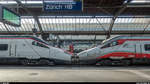 Gemischtes Doppel - ETR 610 von SBB und Trenitalia am 25. Januar 2018 abfahrbereit als EC nach Milano Centrale in Zürich HB.