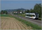 Der Thurbo GTW 526 735-6  Rümikon  ist im Klettgau zwischen Neunkirch und Wilchingen-Hallau auf dem Weg nach Erzingen (Baden) und erreicht in Kürze den Bahnhof Wilchingen Hallau.